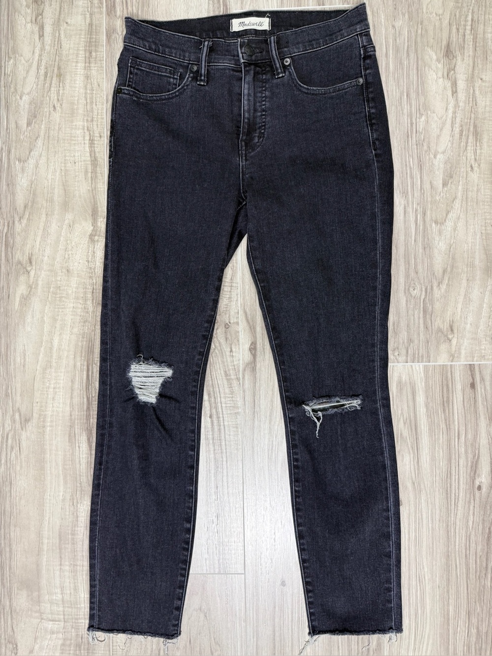 Madewell Black Distressed Skinny Jeans with Knee Rips